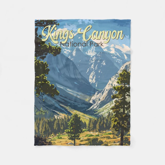 Kings Canyon National Park Illustration Travel Art Fleece Blanket (Front)