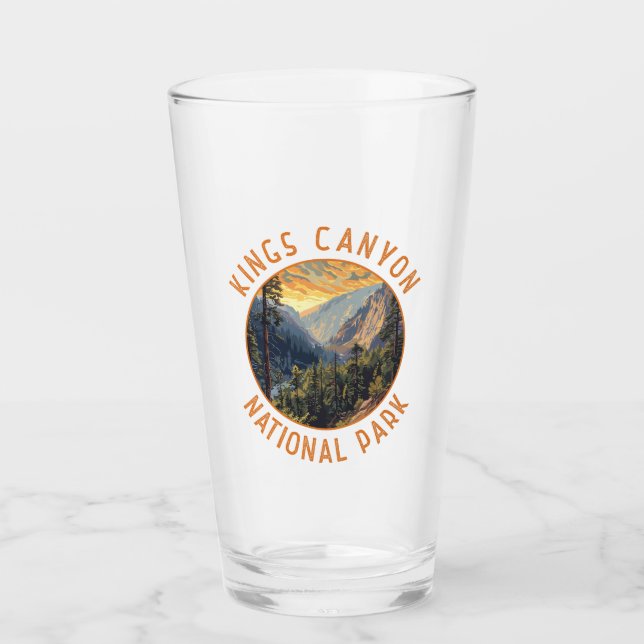 Kings Canyon National Park Retro Distressed Circle Glass (Front)