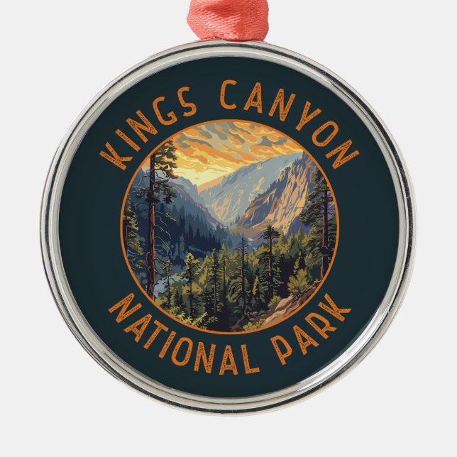 Kings Canyon National Park Retro Distressed Circle Metal Tree Decoration (Front)