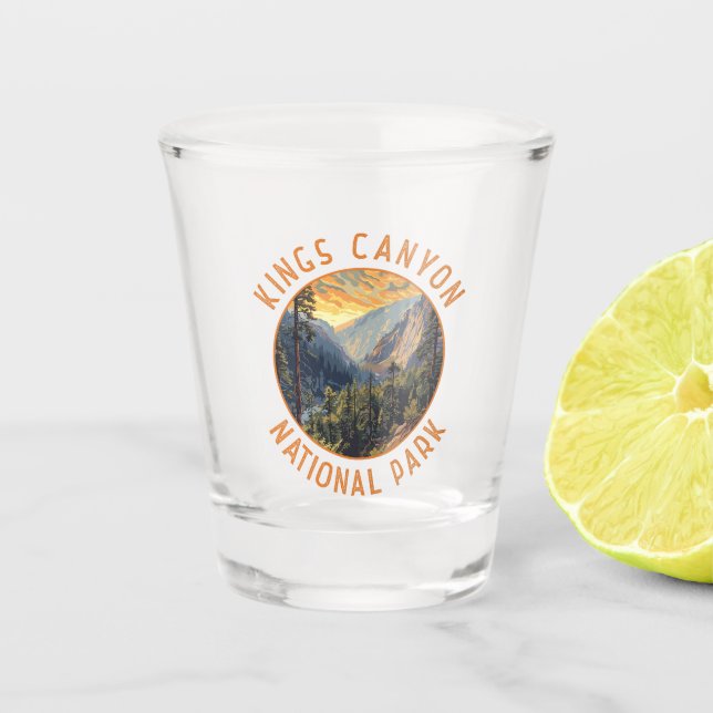 Kings Canyon National Park Retro Distressed Circle Shot Glass (Front)