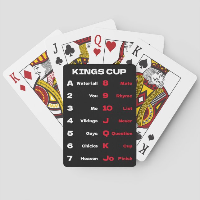 Kings Cup Drinking Game Rules Black Playing Cards (Back)