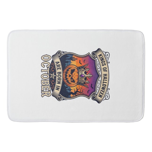 Kings Halloween Are Born October Crown Pumpkin Bat Bath Mat (Front)