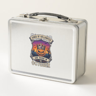 Kings Halloween Are Born October Crown Pumpkin Bat Metal Lunch Box