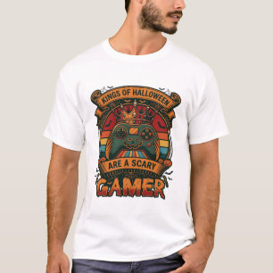 Kings Halloween Scary Gamer Gamepad Crown Pumpkin T-Shirt
