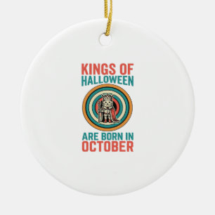 Kings Of Halloween October Birthday Vintage Shirt_ Ceramic Tree Decoration
