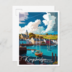 Kingsbridge England Vintage Travel Illustration Postcard