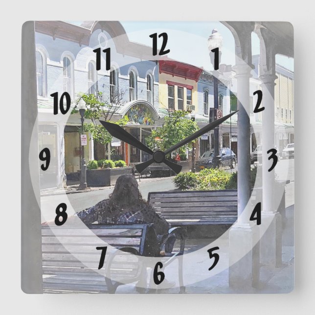 Kingston NY - Relaxing on N Front St Square Wall Clock (Front)