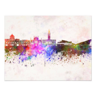 Kingston Upon Hull skyline in watercolor backgroun Photo Print