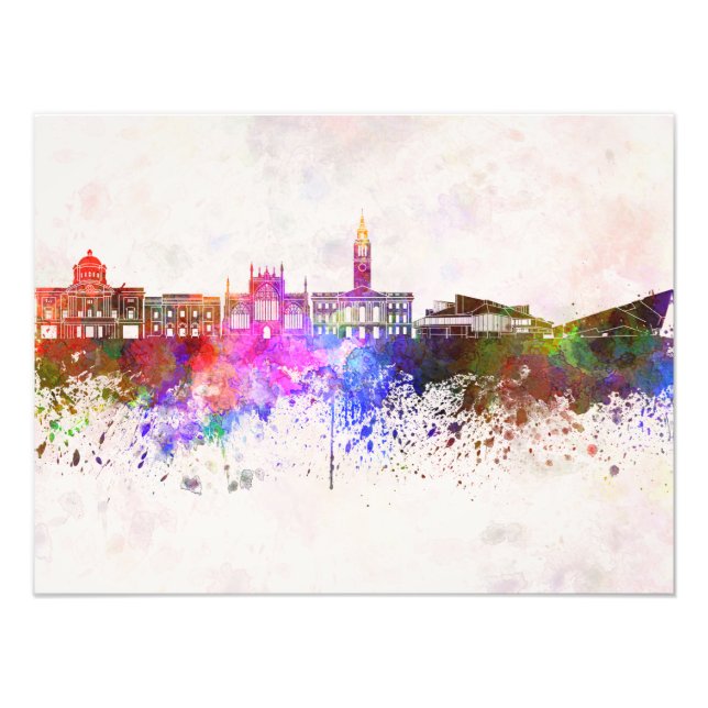 Kingston Upon Hull skyline in watercolor backgroun Photo Print (Front)