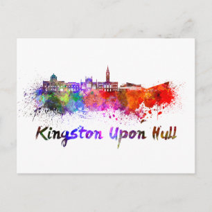 Kingston Upon Hull skyline in watercolor Postcard