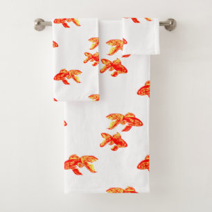 Kingyo Goldfish Red and Yellow Bath Towel Set