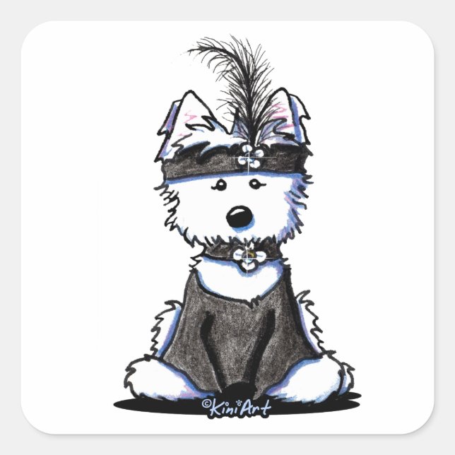 KiniArt 1920's Flapper Westie Square Sticker (Front)