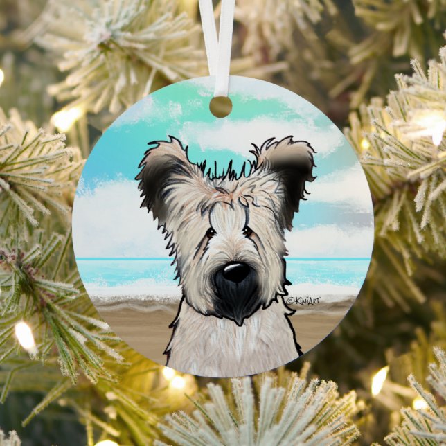 KiniArt Beach Briard Glass Ornament (Insitu)