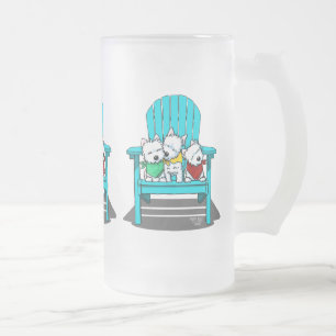 KiniArt Beach Westie Trio Frosted Glass Beer Mug