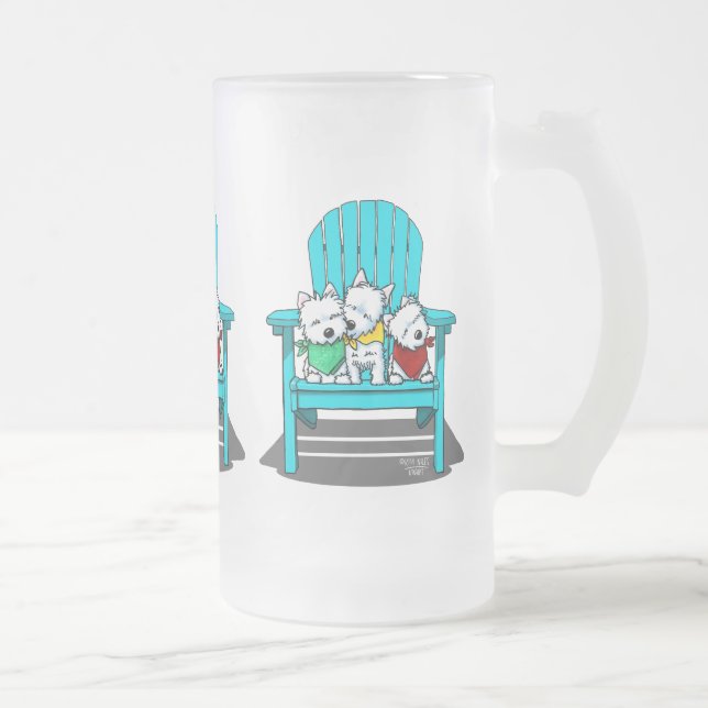 KiniArt Beach Westie Trio Frosted Glass Beer Mug (Right)