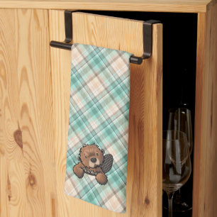 KiniArt Beaver on Marina Plaid Kitchen Towel