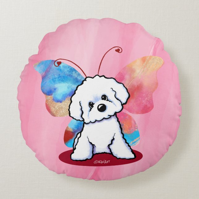 KiniArt Bichon Butterfly Round Cushion (Front)