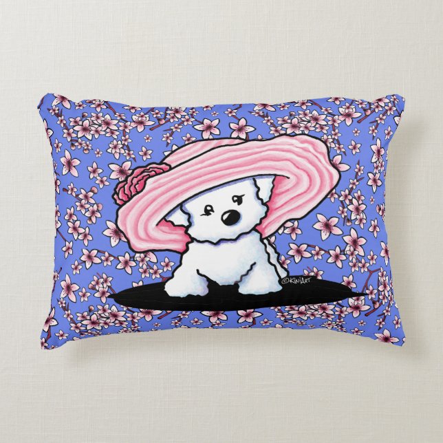 KiniArt Bichon Cherry Blossom Lumbar Pillow (Front)