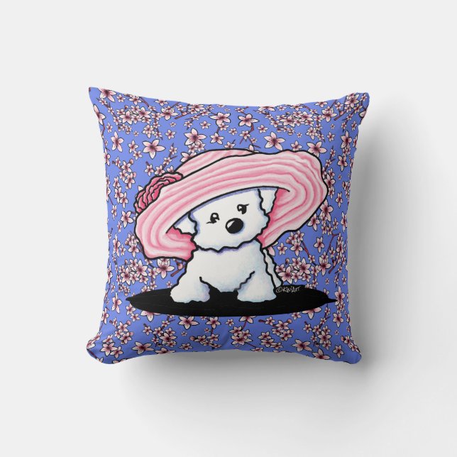 KiniArt Bichon Cherry Blossom Throw Pillow (Front)