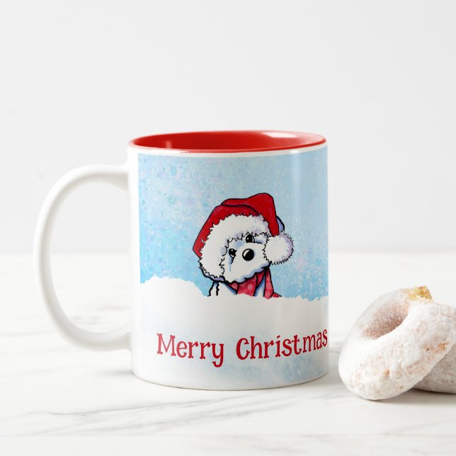 KiniArt Bichon Frise Christmas Two-Tone Coffee Mug (With Donut)