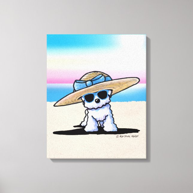 KiniArt Bichon Frise Dog Beach Canvas Print (Front)