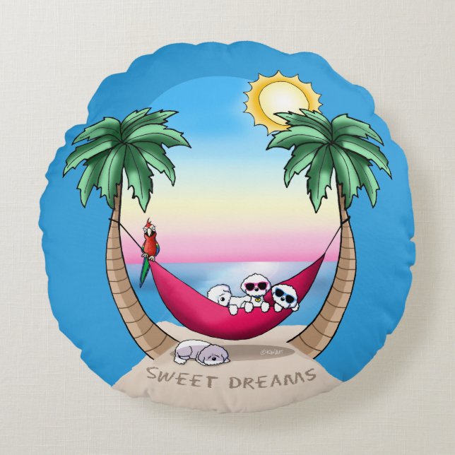 KiniArt Bichon Sweet Dreams Round Cushion (Front)