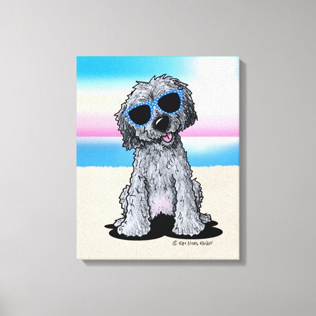 KiniArt Black Doodle Dog Beach Canvas Print (Front)