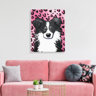 KiniArt Border Collie Pink Leopard Canvas Print