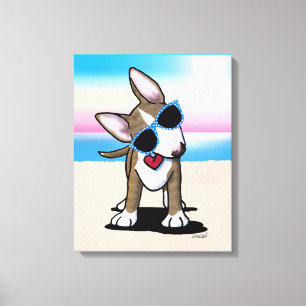 KiniArt Brindle Bull Terrier Dog Beach Canvas Prin Print