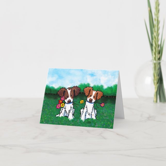 KiniArt Brittany Dog Christmas Holiday Card (Front)