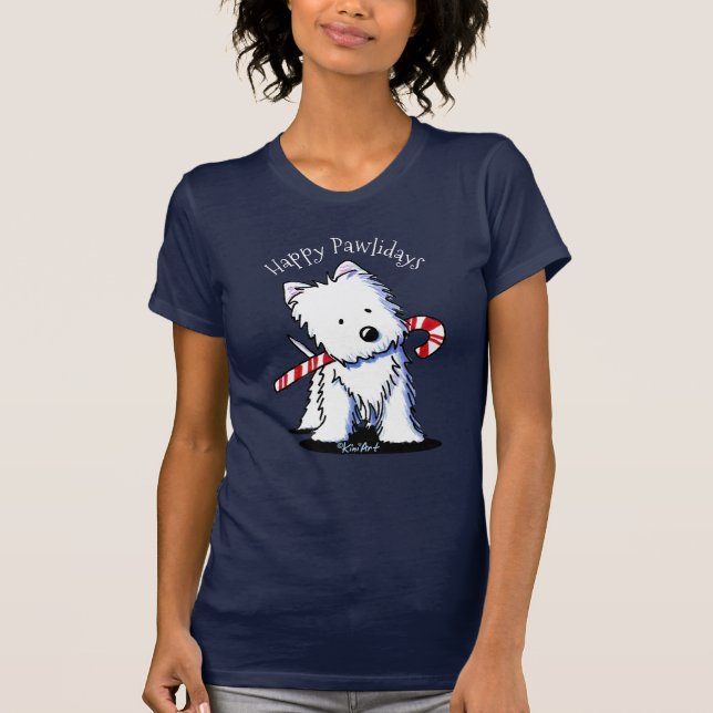 KiniArt Candy Cane Westie  T-Shirt (Front)