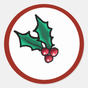 KiniArt Christmas Holly Classic Round Sticker