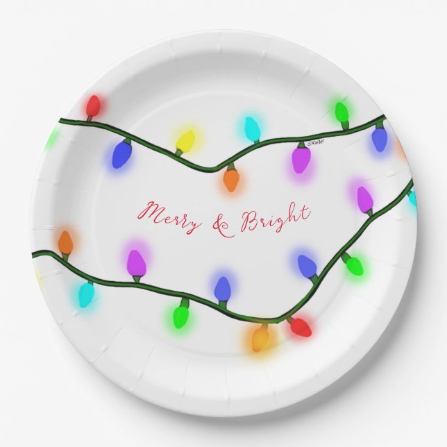 KiniArt Christmas Lights Festive Paper Plates (Front)