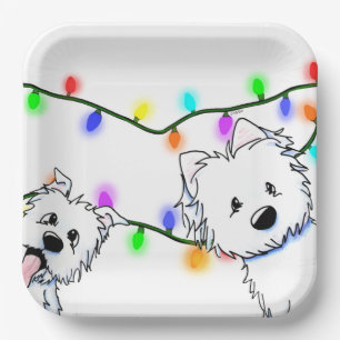 KiniArt Christmas Westie Paper Plates
