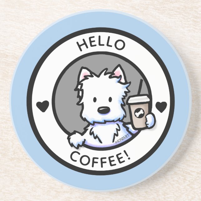 KiniArt Coffee Westie Round Coaster (Front)