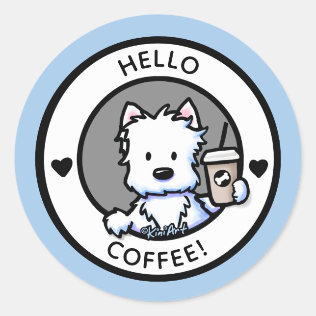 KiniArt Coffee Westie Stickers (Front)