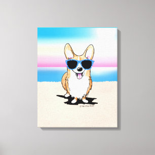 KiniArt Corgi Dog Beach Canvas Print