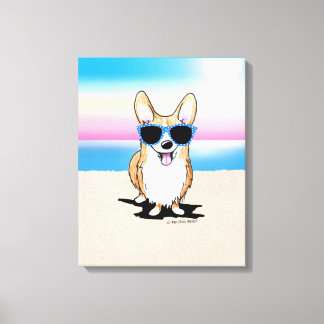 KiniArt Corgi Dog Beach Canvas Print