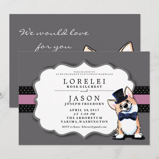 KiniArt Corgi Wedding Invitations (Front/Back)