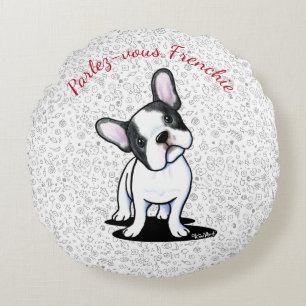 KiniArt Curious French Bulldog Round Cushion