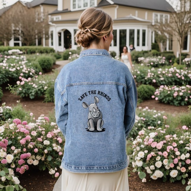 KiniArt Cute Rhino Denim Jacket (Wedding Back)