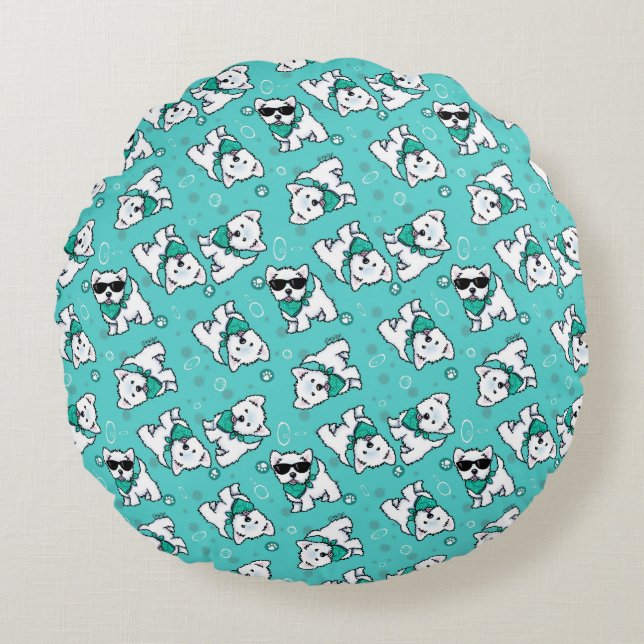 KiniArt Cutieface Westies Round Cushion (Front)