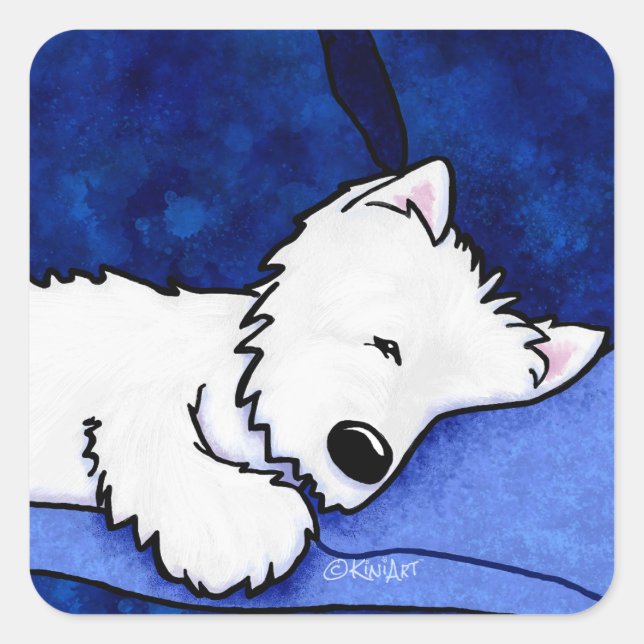 KiniArt Dog Tired Westie Square Sticker (Front)