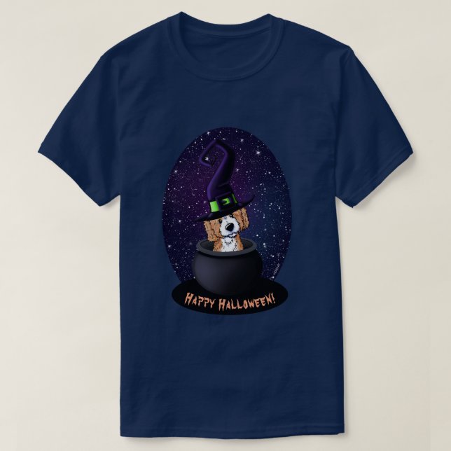 KiniArt Doodle Dog Witch Halloween Card T-Shirt (Design Front)