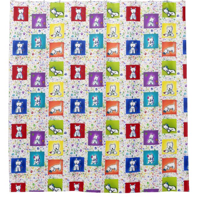 KiniArt Flowerbed Westies Shower Curtain (Front)