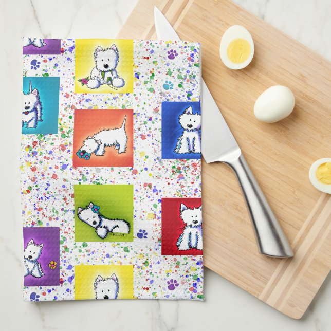 KiniArt Flowerbox Westies Tea Towel (Quarter Fold)