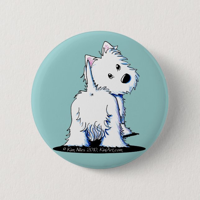 KiniArt Fluffy Butt Westie Button (Front)