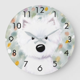 KiniArt Fluffy Westie Impressions Large Clock