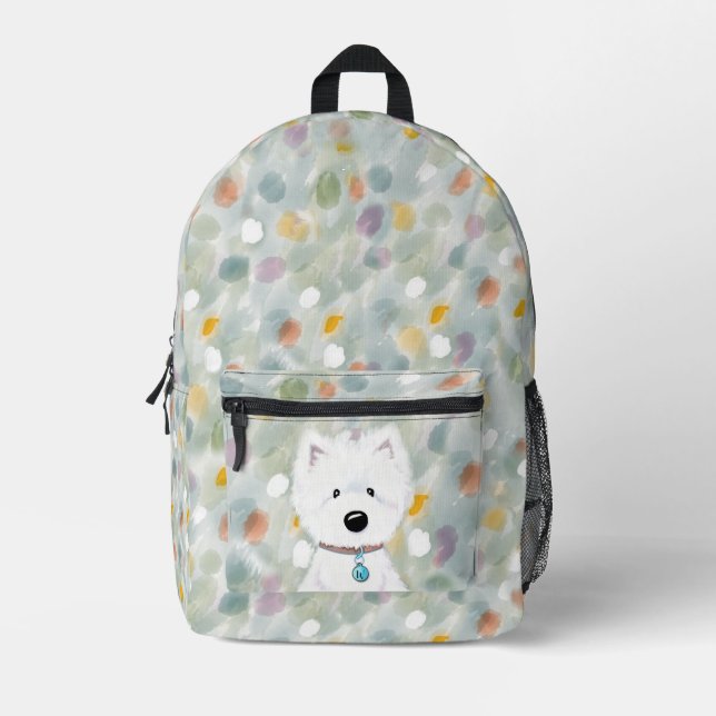 KiniArt Fluffy Westie Impressions Printed Backpack (Front)