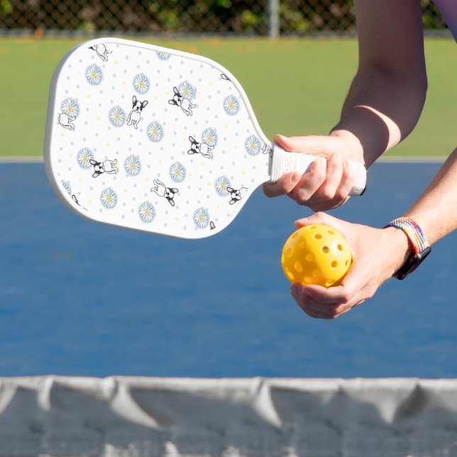 KiniArt Frenchies and Daisies Pickleball Paddle (Insitu)
